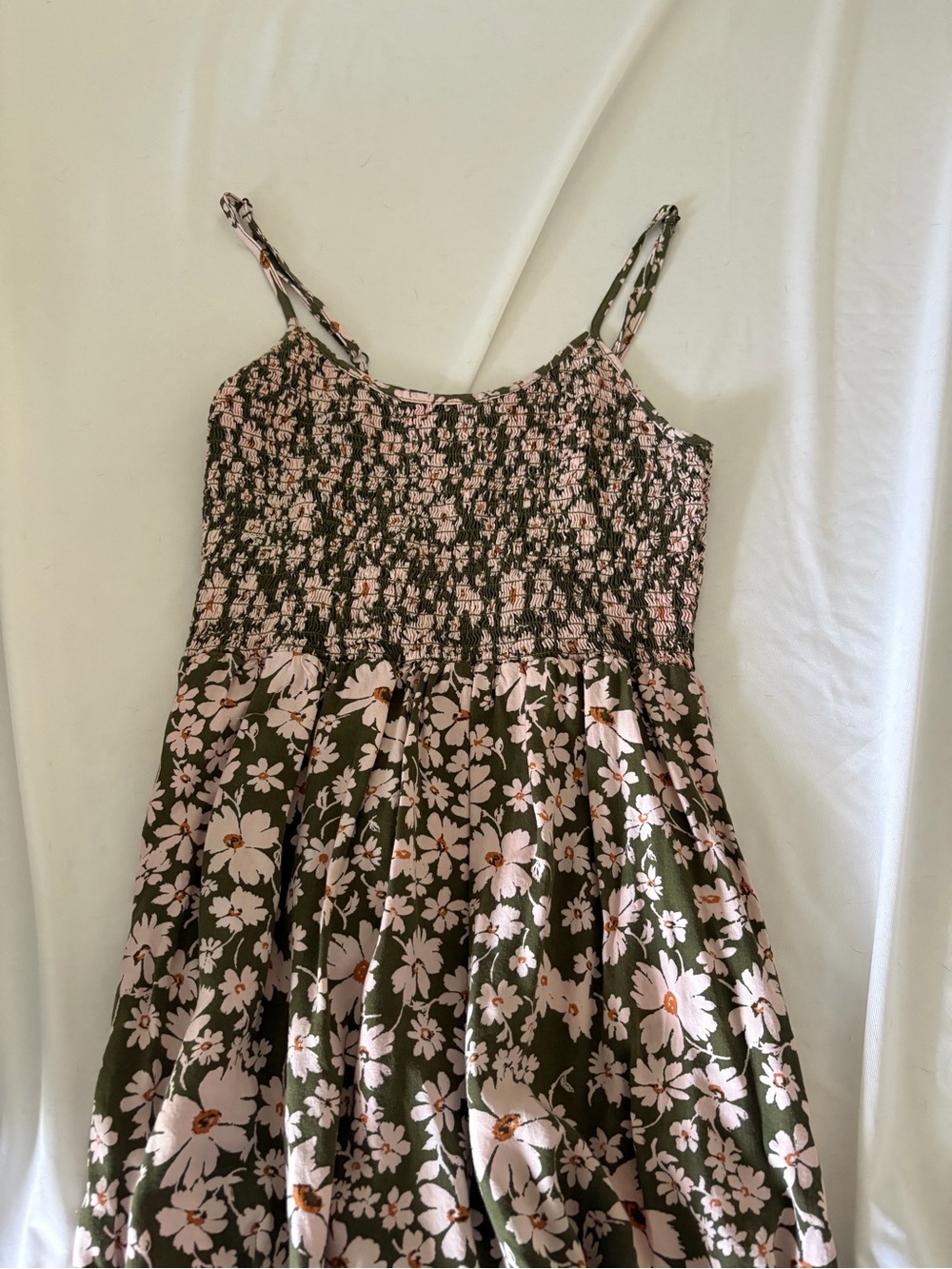 Forever 21 Pink & Olive Floral Smocked Tank Dress